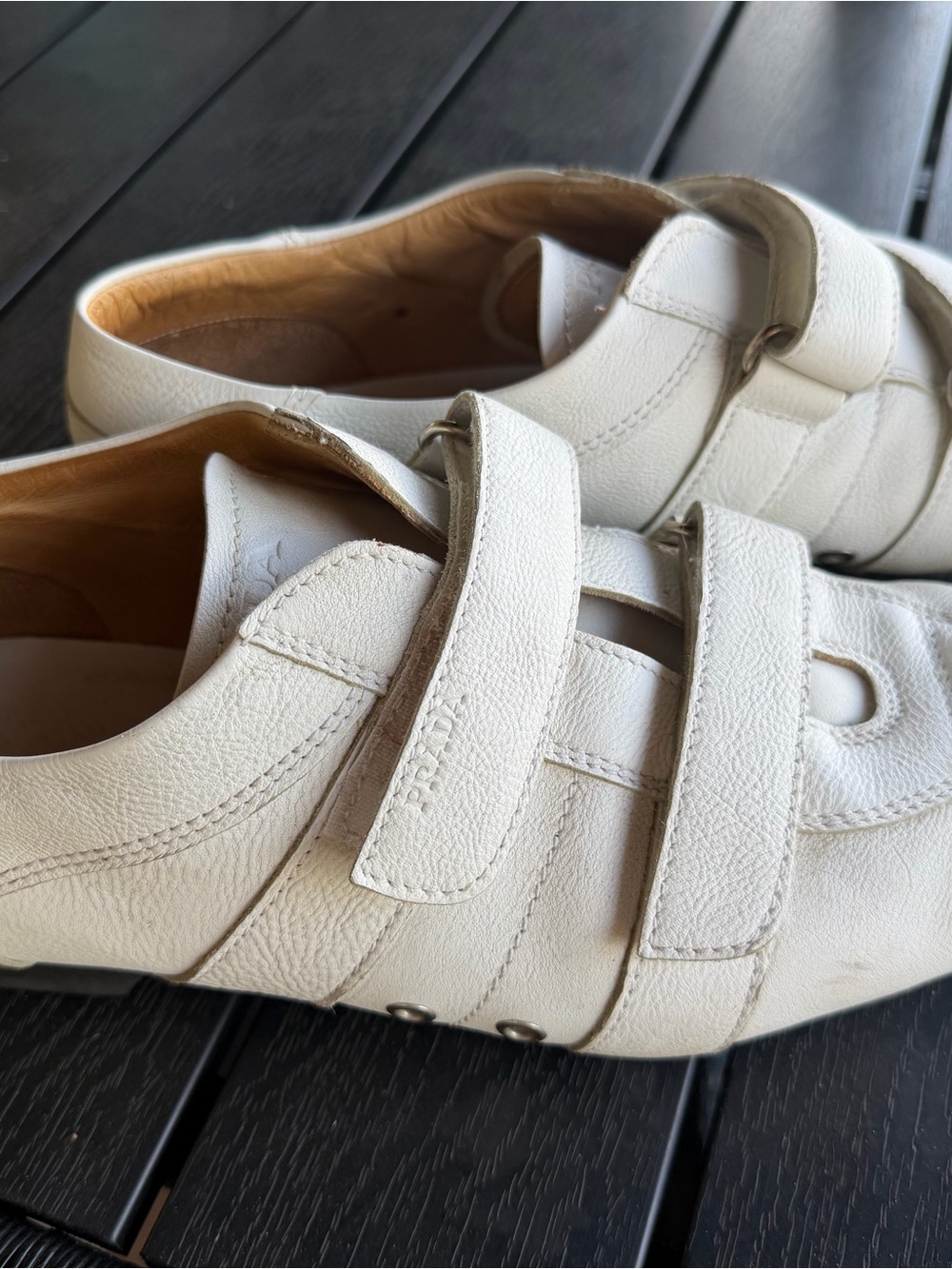Prada White Leather Velcro Loafers - Picture 2 of 7